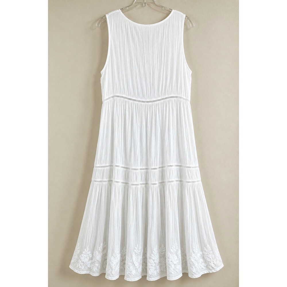 J JILL Maxi Dress 4X White Embroidered Gauze Cotton Blend Tiered Boho Sleeveless - Picture 9 of 10